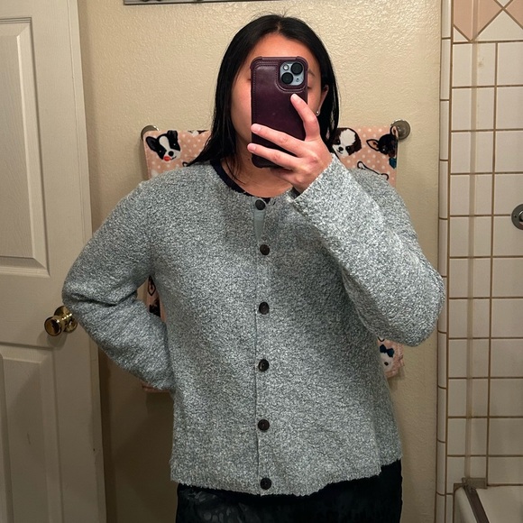 Vintage Baby Blue Button Up Textured Cardigan - M - Picture 1 of 5